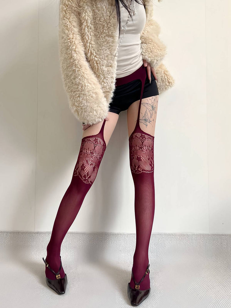 Vintage Spitze Solide Strapsstrumpfhose