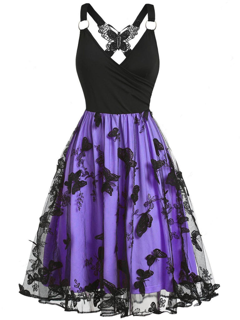 1950er 3D-Schmetterling Besticktes Patchwork Kleid