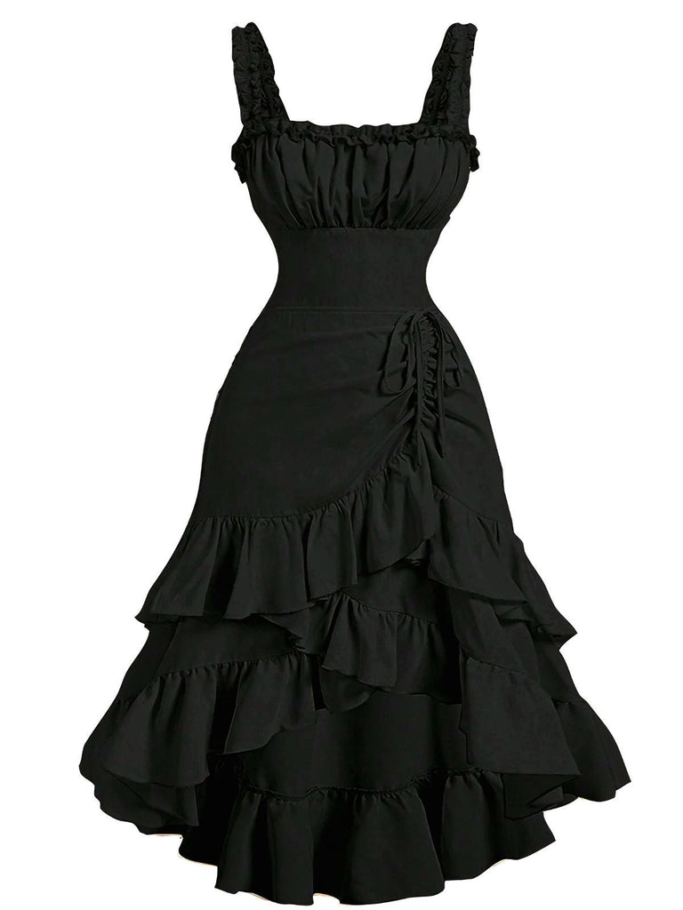 1950er Träger Gerafft Gestuft Rüschen Saum Kleid