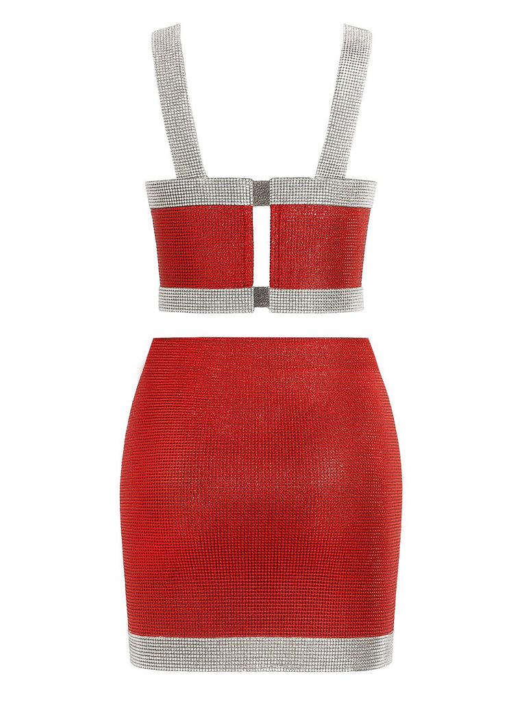 2PCS 1980er Metallisch Kreuzhals Top & Rock