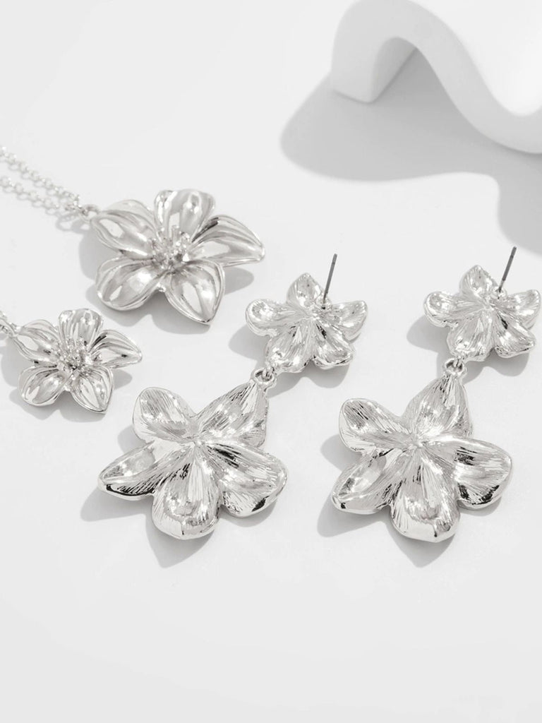 Blumen Doppelte Schlüsselbeinkette & Ohrringe Set