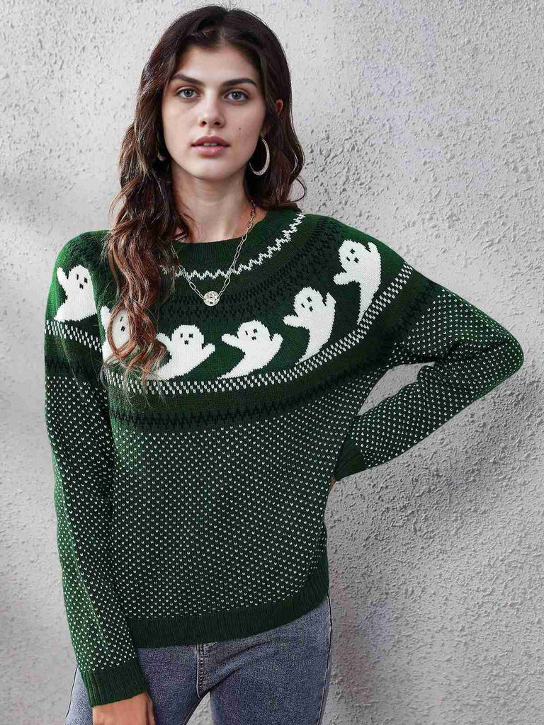 1980er Halloween Boo Polka Dot Gestrickter Pullover