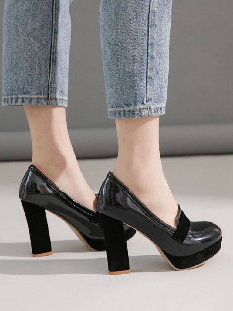 Vintage Runde Spitze Farbblock Hohe Absätze