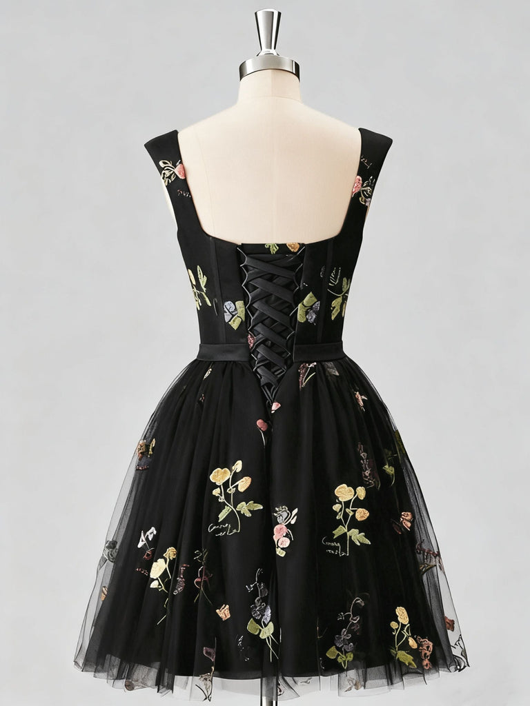 1970er Besticktes Blumen Spitze Mini Kleid