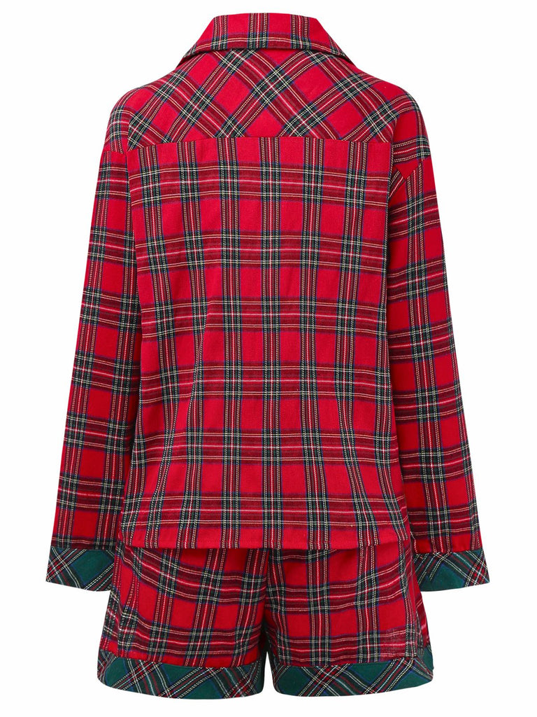2PCS Rot 1930er Weihnachten Plaid Pyjama Set