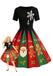 Schwarz 1950er Weihnachten Schneeflocke Swing Kleid