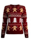 Rot 1960er Weihnachtsbaum & Lebkuchen Pullover