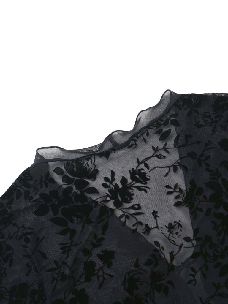 Schwarz 1960er Wasserlöslich Spitze Sheer Top