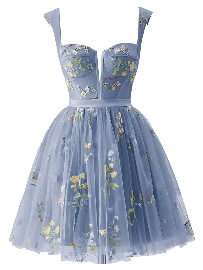 1970er Besticktes Blumen Spitze Mini Kleid