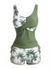 Tankini-Set mit Palmenmuster und Farbblockmuster aus den 1950er Jahren