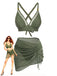 Vorderseite: 3-teiliges Bikini-Set aus den 1950er Jahren mit massiven Metallknöpfen, Vintage-Charme, perfekt für Liebhaber von Vintage-Mode