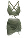 Vorderseite: 3-teiliges Bikini-Set aus den 1950er Jahren mit massiven Metallknöpfen, eleganter Vintage-Stil, perfekt für Liebhaberinnen von Vintage-Mode