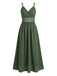 Grünes 30er Smockkleid mit V-Ausschnitt und Patchwork