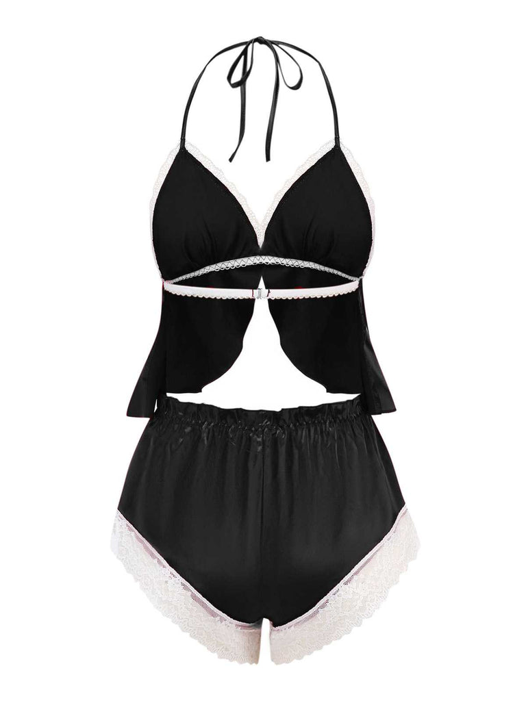 1950er Halter Spitze Satin Pyjama Set