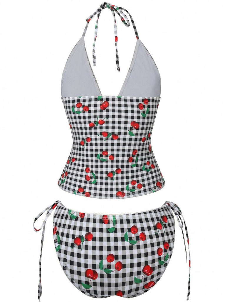 1950er Karomuster Kirsch Druck Halter Tankini Set