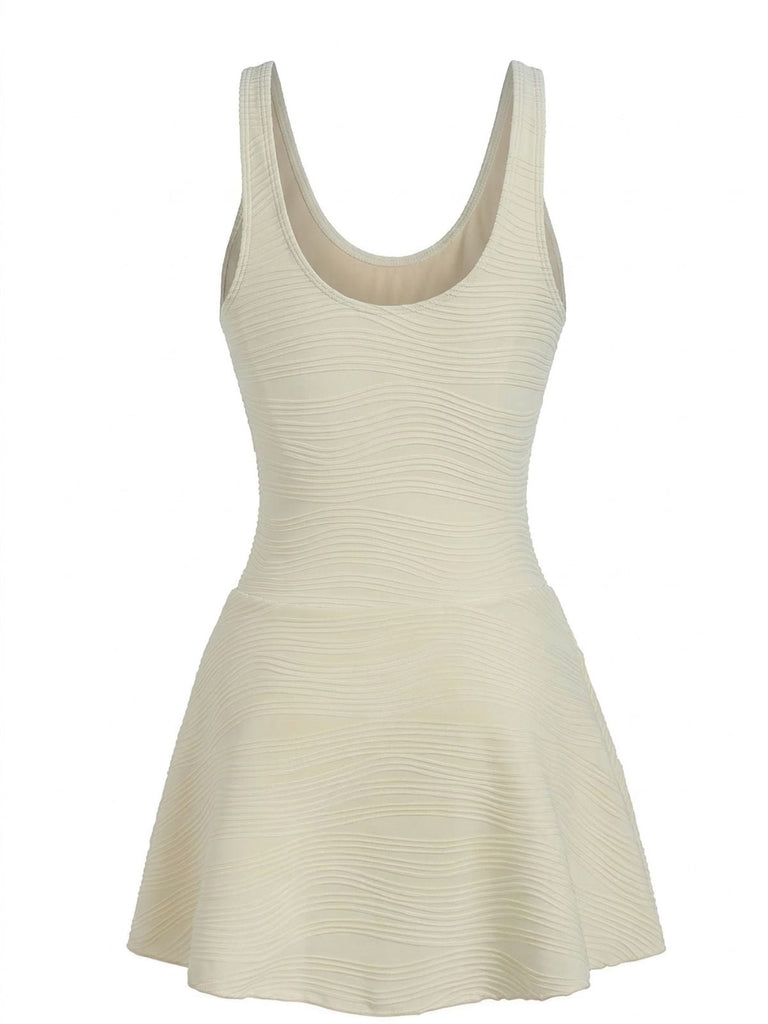 Beigefarbener, einteiliger Badeanzug im Stil der 1930er Jahre – Vintage-Badeanzug im Pin-up-Stil