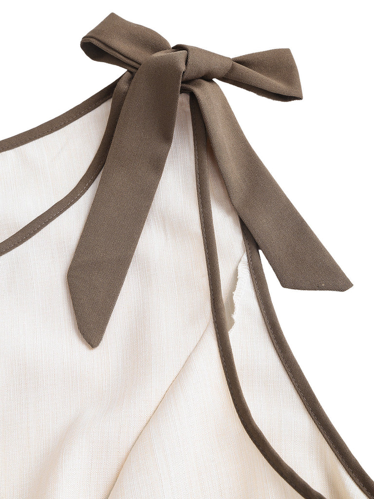 [Übergröße] Beige 40er Ärmelloses Kleid mit Schnürung
