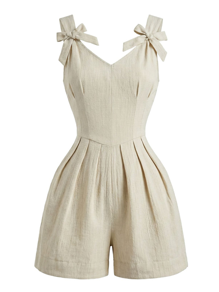Beige 50er Romper mit Schleife und Plissee