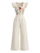 Beige 50er Jumpsuit mit Flatterärmel und Eckiger Ausschnitt