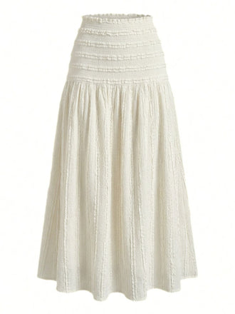 Beige 70er Boho Maxirock mit Smok und Struktur