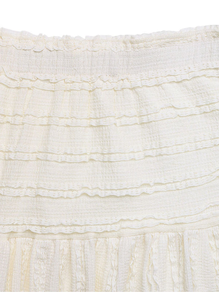 Beige 70er Boho Maxirock mit Smok und Struktur