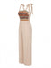 Beige 1970er Boho Binden Spaghetti Gurt Overall