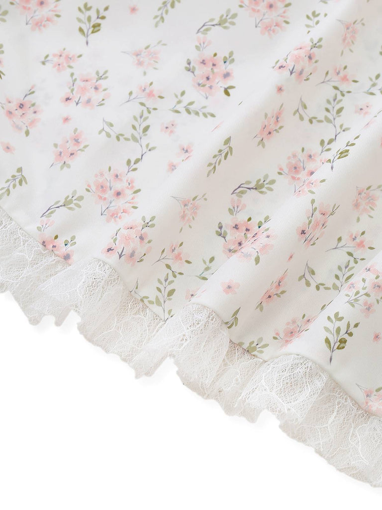 Beiges geblümtes Kleid aus den 1940er Jahren