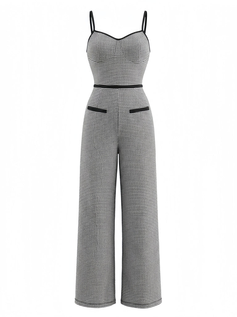 Schwarzer 30er Jumpsuit mit Spaghettiträger und Karo