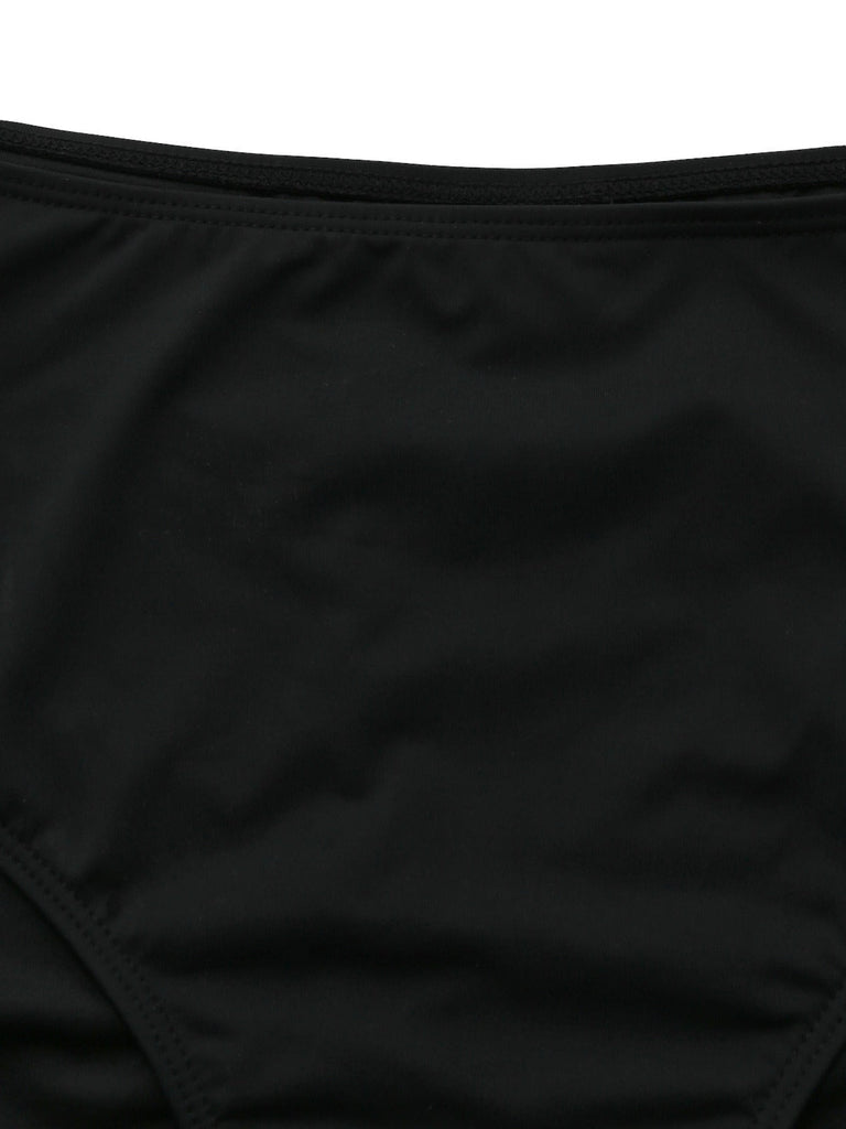 Schwarzer Vintage-Tankini mit gekreuzten Cut-out-Details und Schnürung im Stil der 1940er Jahre