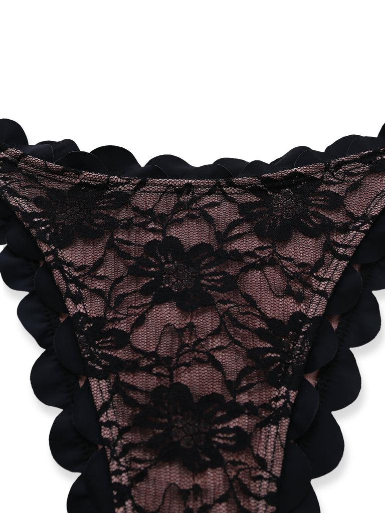 Schwarzes 40er Bikini-Set mit Neckholder und rückenfrei