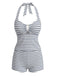 Schwarzes 40er Tankini-Set mit Neckholder und Streifen