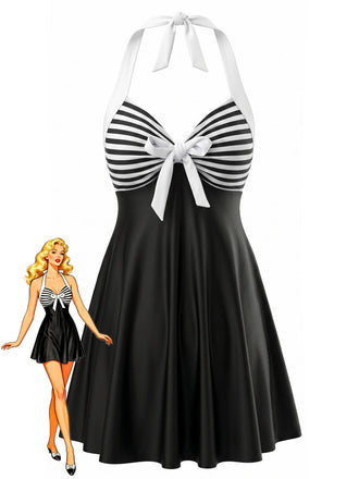 Schwarzes 40er Tankini-Set mit Neckholder und Schleife