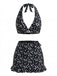 3PCS Schwarz 1960er Halfter Ditsy Blumen Bikini-Set & Abdeckung Up