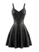 Schwarzes 50er Leder-Ärmelloses Kleid mit Taille