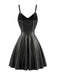 Schwarzes 50er Leder-Ärmelloses Kleid mit Taille