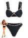 Leoparden-Printes & Schwarzes 50er Bikini-Set mit Besatz und Metall