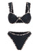 Leoparden-Printes & Schwarzes 50er Bikini-Set mit Besatz und Metall