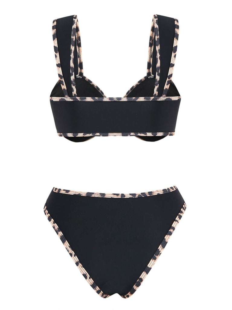 Leoparden-Printes & Schwarzes 50er Bikini-Set mit Besatz und Metall
