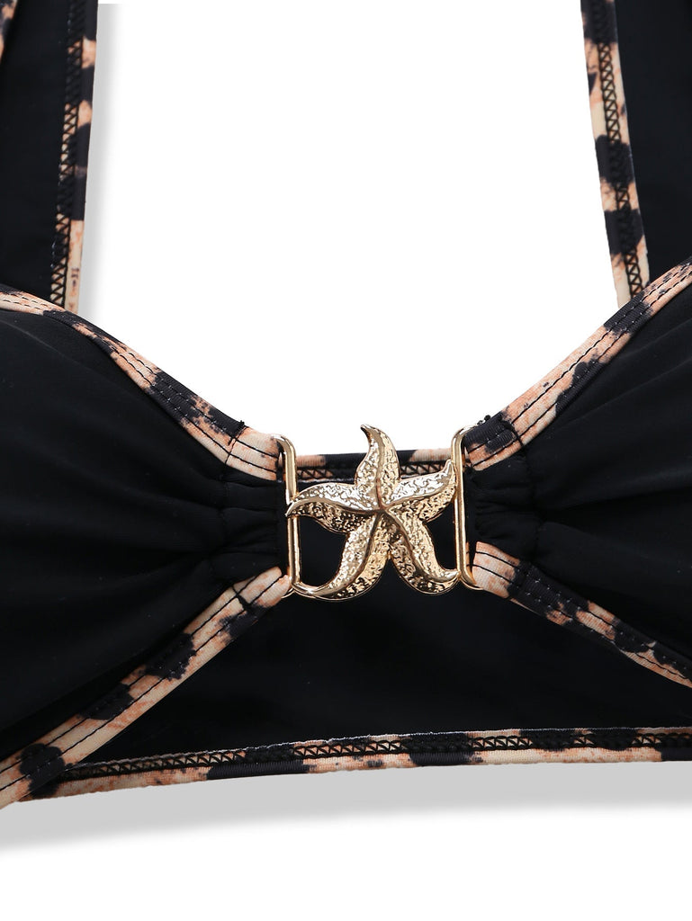Leoparden-Printes & Schwarzes 50er Bikini-Set mit Besatz und Metall
