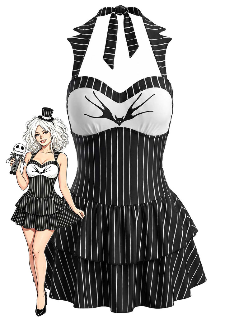 Schwarzes 50er Gothic Badekleid mit Neckholder und Schläger