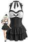 [Vorverkauf] Schwarzes 50er Gothic-Badekleid mit Fledermäusen und Nadelstreifen
