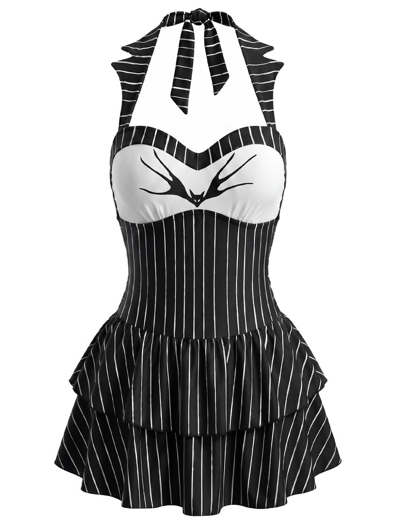 Schwarzes 50er Gothic Badekleid mit Neckholder und Schläger