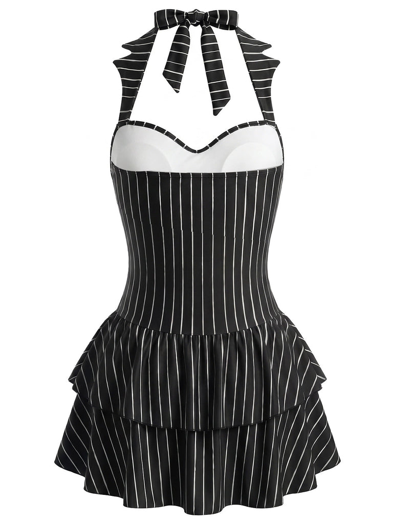Schwarzes 50er Gothic Badekleid mit Neckholder und Schläger