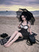 Schwarzes 50er Gothic Badekleid mit Neckholder und Schläger