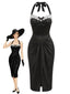 [Vorverkauf] Schwarzes 60er Bodycon-Kleid mit Neckholder und gerafft