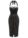 Schwarzes 60er Bodycon-Kleid mit Neckholder und gerafft