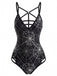Schwarzer 50er Gothic Badeanzug mit Print und Spinne