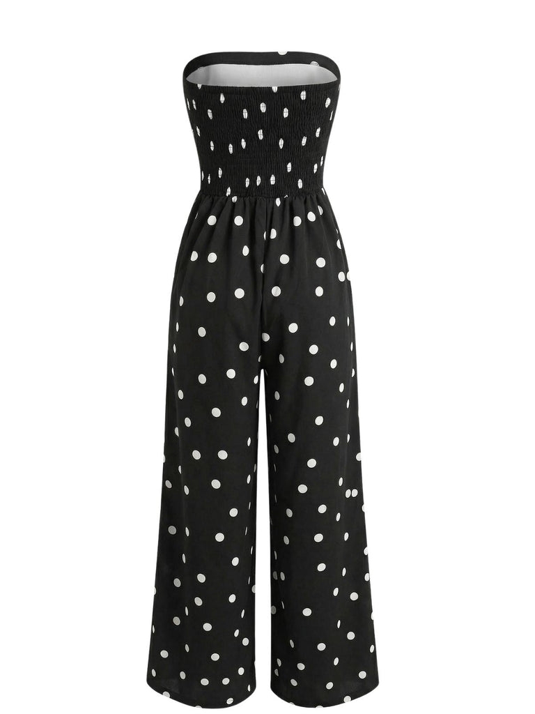 Schwarzer 50er Jumpsuit mit Polka-Dots und trägerlos