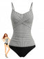 Schwarzes 50er Tankini-Set mit Spaghettiträger und Streifen