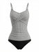 Schwarzes 50er Tankini-Set mit Spaghettiträger und Streifen